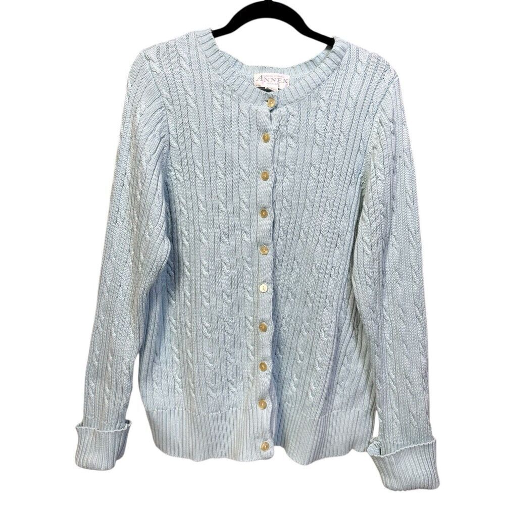 Casual Corner Chunky Cable Knit V-Neck Cardigan Size X Preppy Fisherman Y2K Vtg